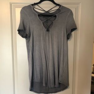 American Eagle Grey Lace Up T-shirt - Size L